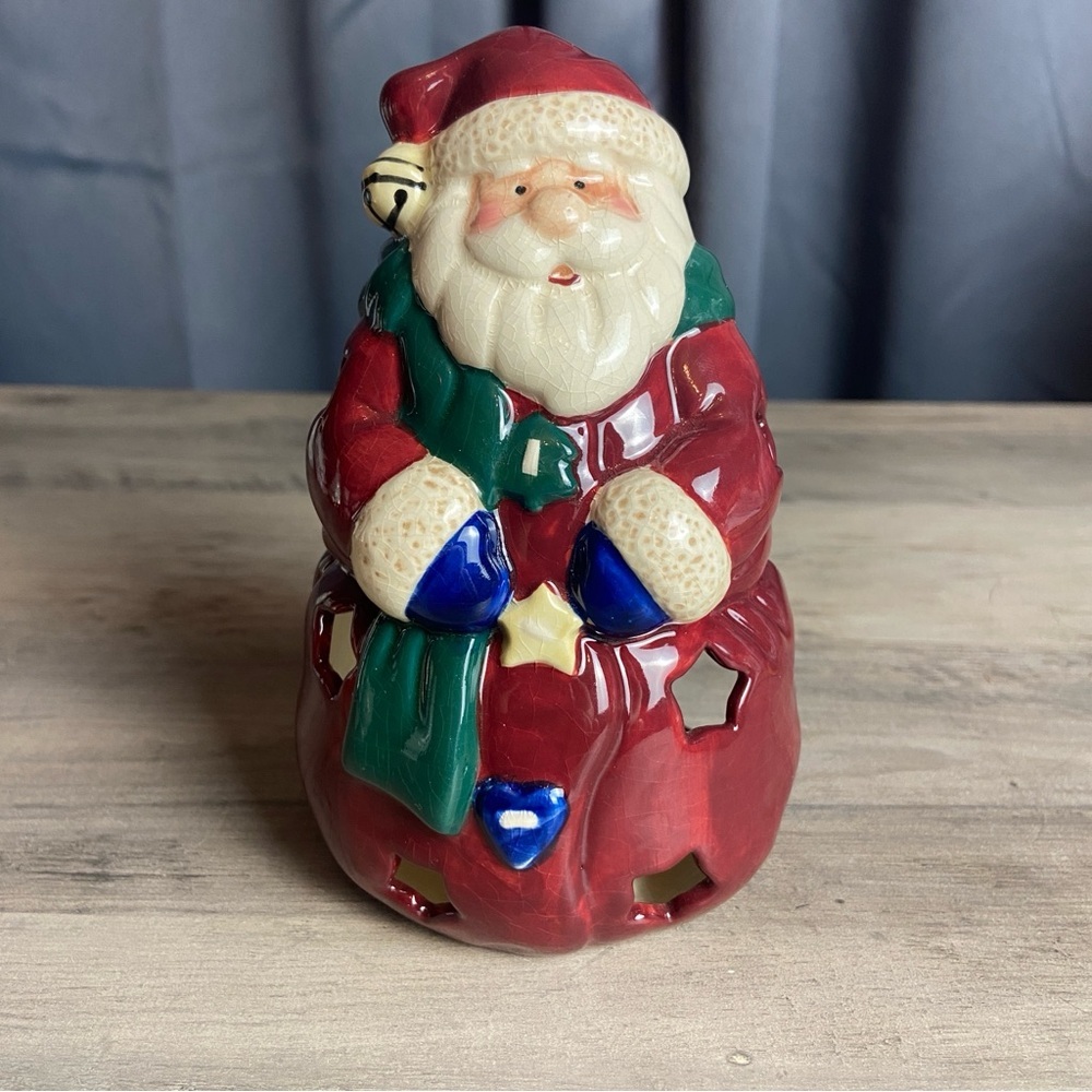 Bella Casa by Ganz Ceramic SANTA Claus Tea‎ Light Candle Holder Red Christmas